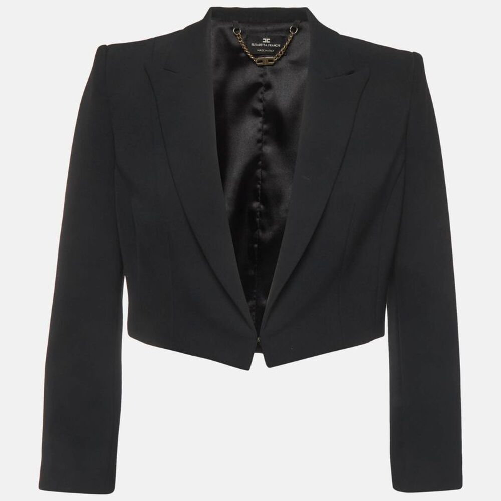 Elisabetta Franchi Black Crepe Crop Blazer M